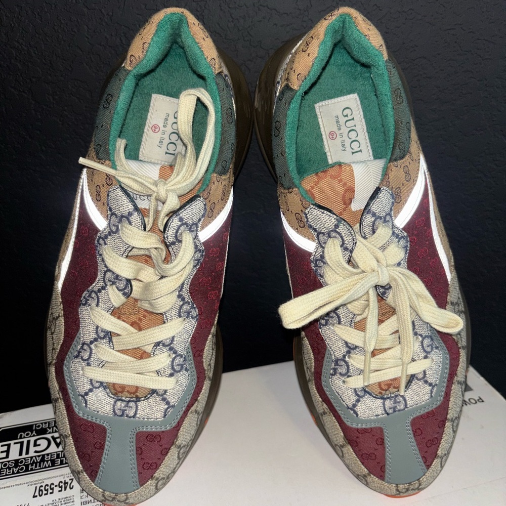 Authentic Gucci Beige and Red Patterned Sneakers - image 2